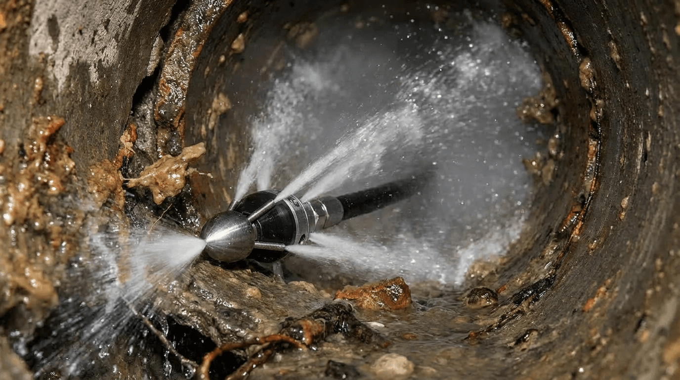 Jetting inside pipe - scouring action