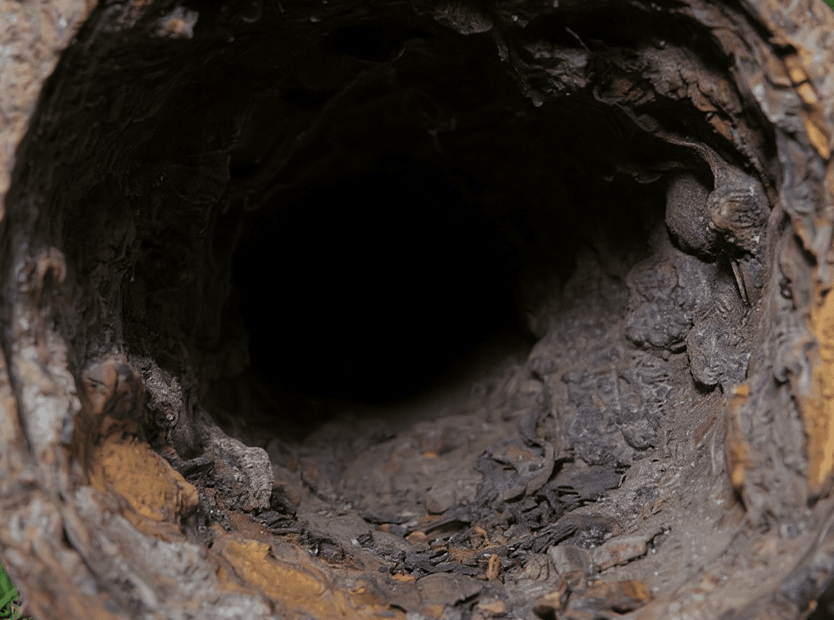 Heavily scaled cast iron pipe interior with rust tuberculation restricting the opening