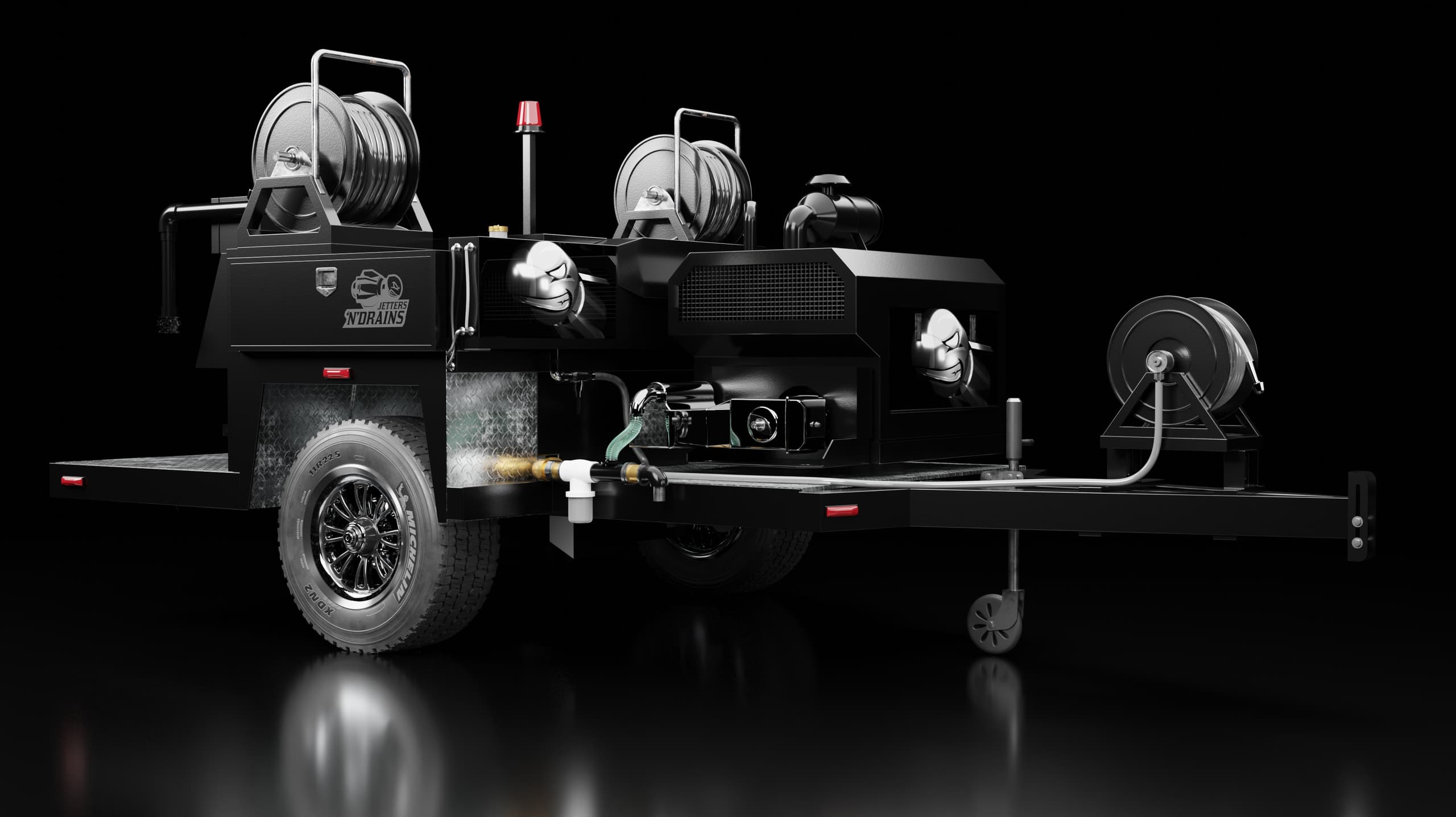 Professional drain cleaning equipment on a service truck
