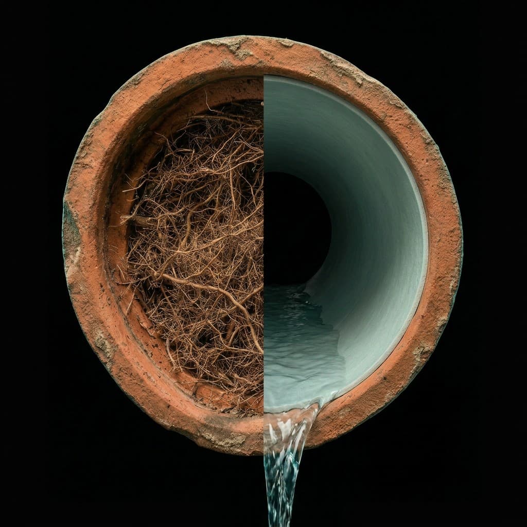 Pipe interior after trenchless lining — smooth epoxy barrier